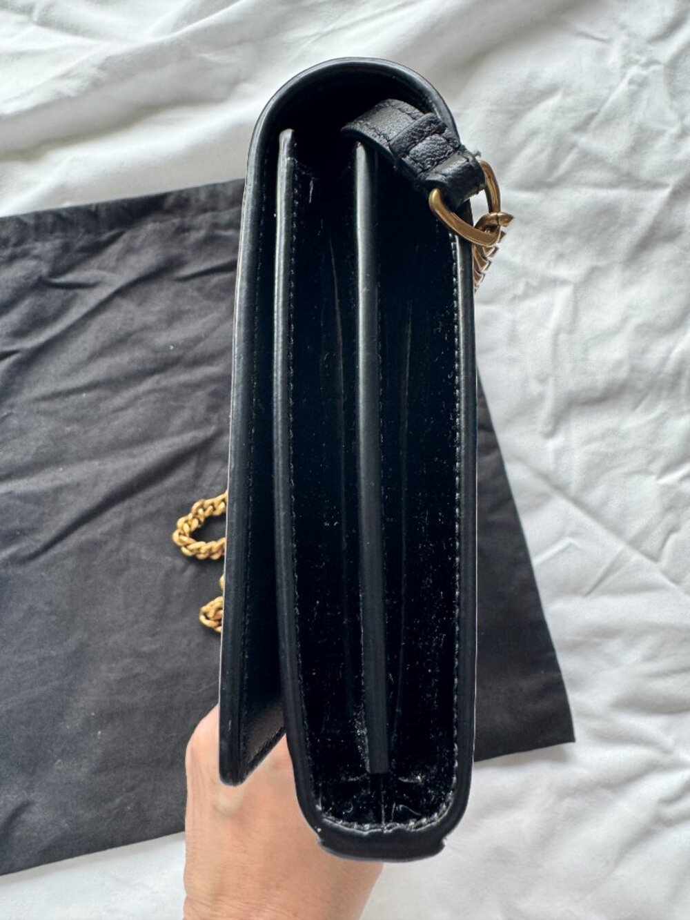 YSL SAINT LAURENT PATENT LEATHER UPTOWN SHOULDER CHAIN BLACK BAG WITH RECEIPT - Picture 8 of 13